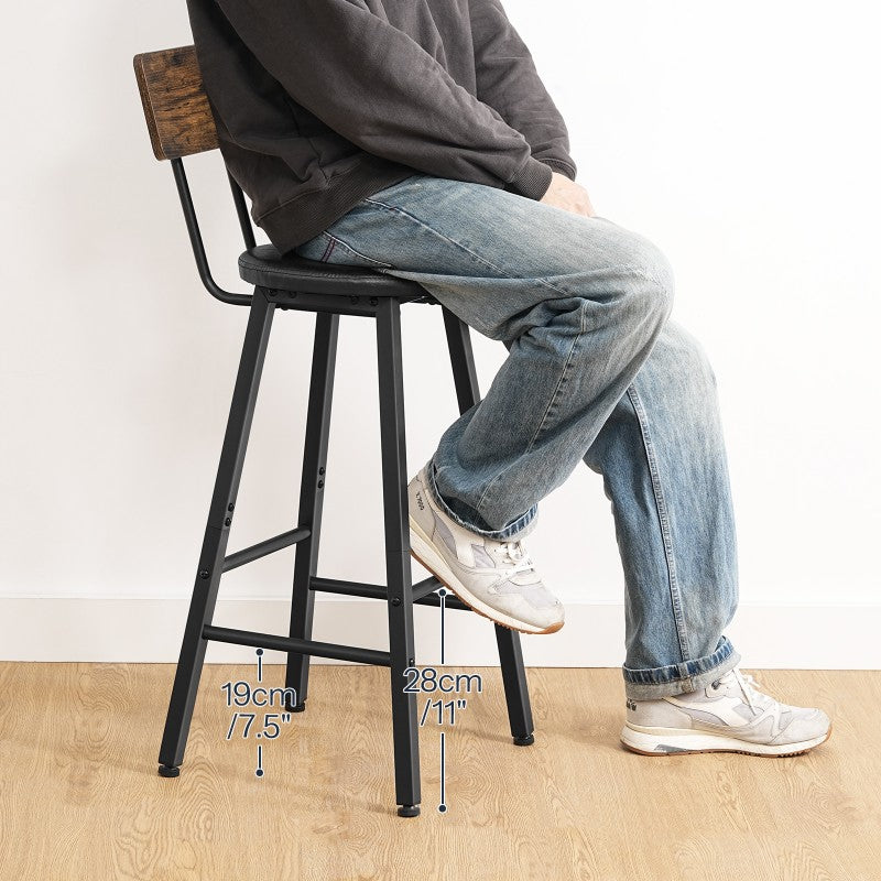 HOOBRO Bar Stools Set of 2, Counter Height Stools, PU Upholstered Bar Chairs with Backrest and Footrest, Ergonomic Design, for Dining Room, Kitchen, Cafe