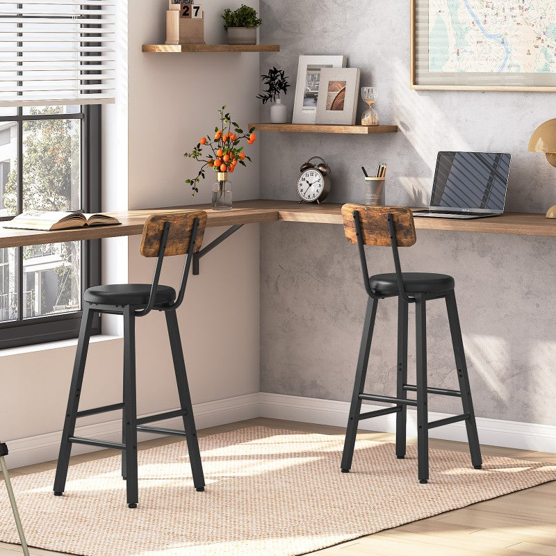 HOOBRO Bar Stools Set of 2, Counter Height Stools, PU Upholstered Bar Chairs with Backrest and Footrest, Ergonomic Design, for Dining Room, Kitchen, Cafe