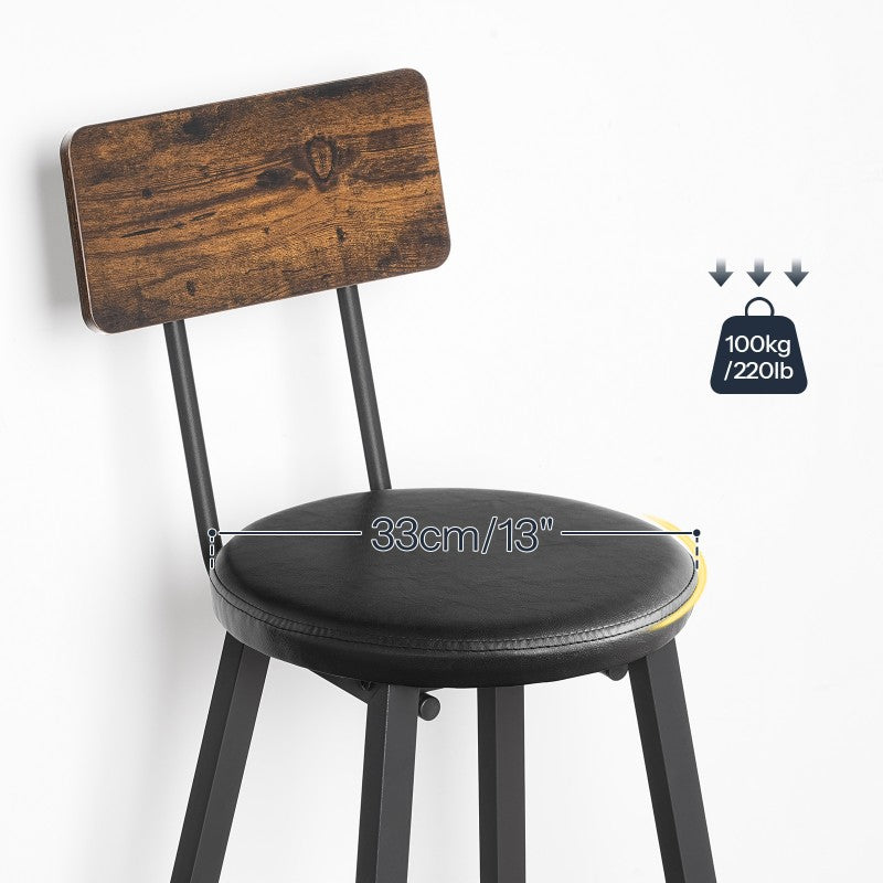 HOOBRO Bar Stools Set of 2, Counter Height Stools, PU Upholstered Bar Chairs with Backrest and Footrest, Ergonomic Design, for Dining Room, Kitchen, Cafe