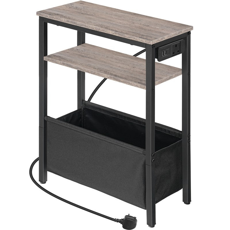 HOOBRO Narrow Side Table, Slim Side Table with Charging Station, USB Ports and Power Outlet, Bedside Table for Small Space, 40 x 20 x 60 cm, for Living Room