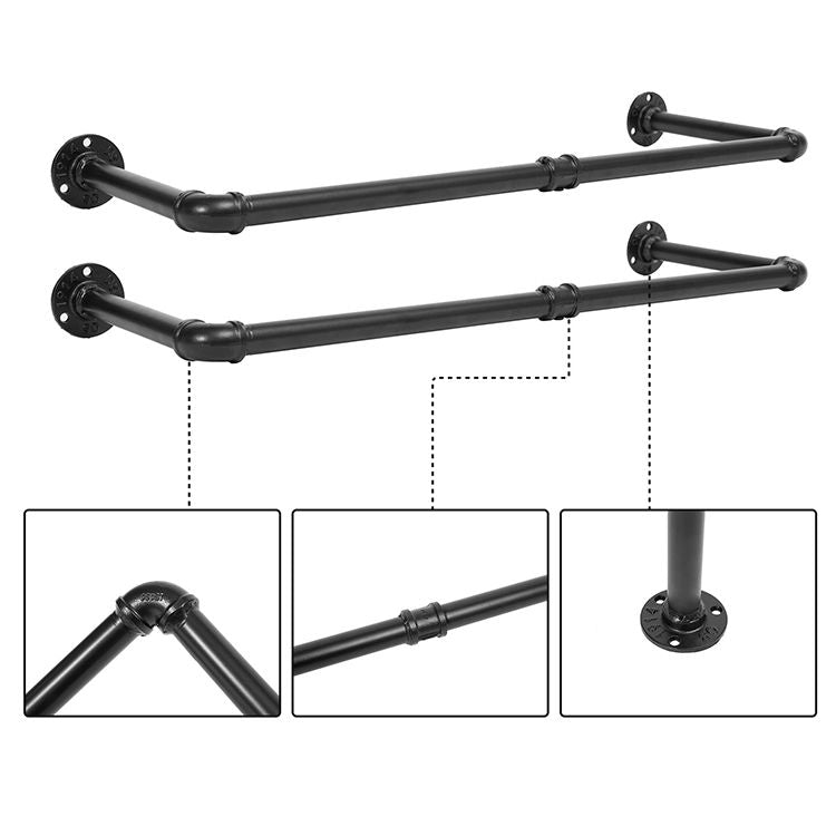 HOOBRO Wall-Mounted Clothes Rack, Set of 2 Pipe Clothes Rack, 29.7 inches, Iron Pipe Clothes Hanging Bar, Heavy Duty Garment Bars, Multi-purpose Hanging Rods for Closet Storage, Black