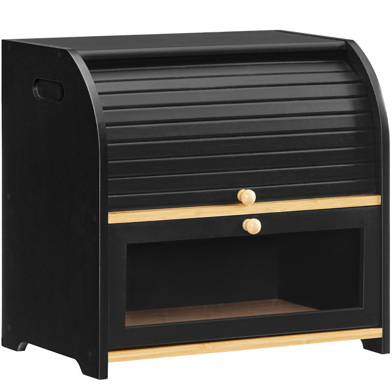 HOOBRO Bread Box, Bamboo Bread Box for Kitchen Countertop, 2 Tier Roll-Top Bread Bin, Food Storage Box, Large Capacity Keeper, Wooden Storage Cabinet, for Kitchen, Dining Room