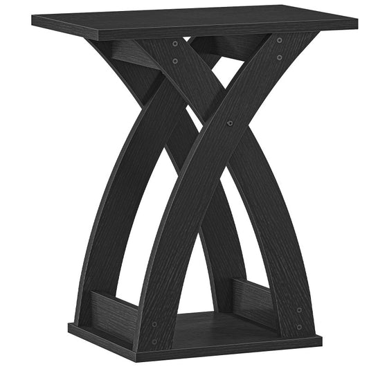 HOOBRO Narrow Side Table, Modern Slim Sofa Table with Open Storage, X-Design Narrow Bedside Table Nightstand for Living Room and Bedroom