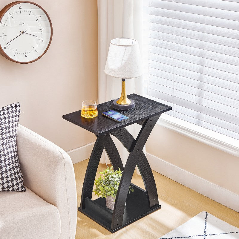 HOOBRO Narrow Side Table, Modern Slim Sofa Table with Open Storage, X-Design Narrow Bedside Table Nightstand for Living Room and Bedroom