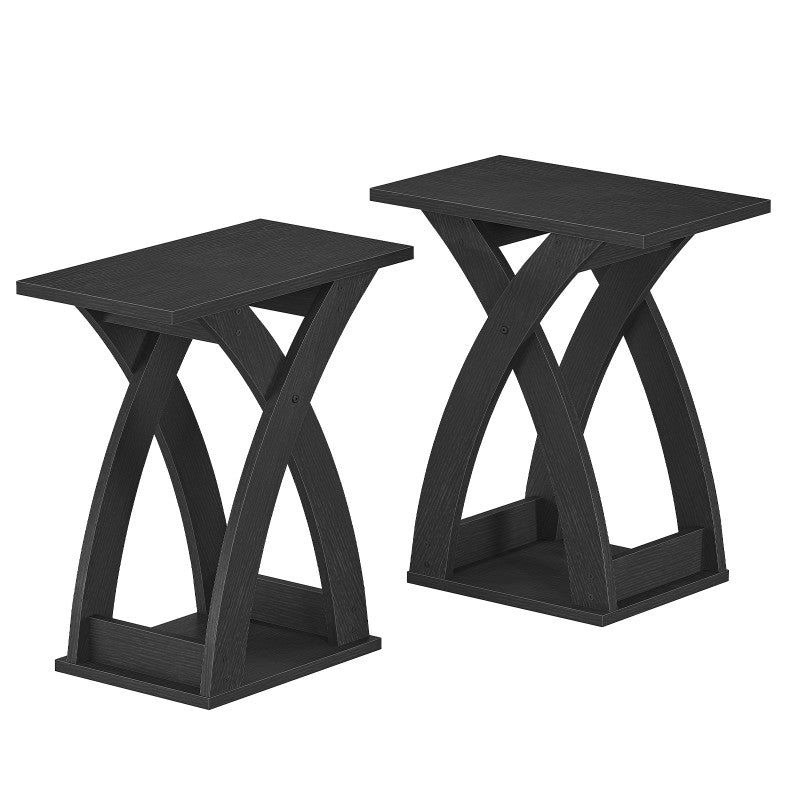 HOOBRO Narrow Side Table, Modern Slim Sofa Table with Open Storage, X-Design Narrow Bedside Table Nightstand for Living Room and Bedroom