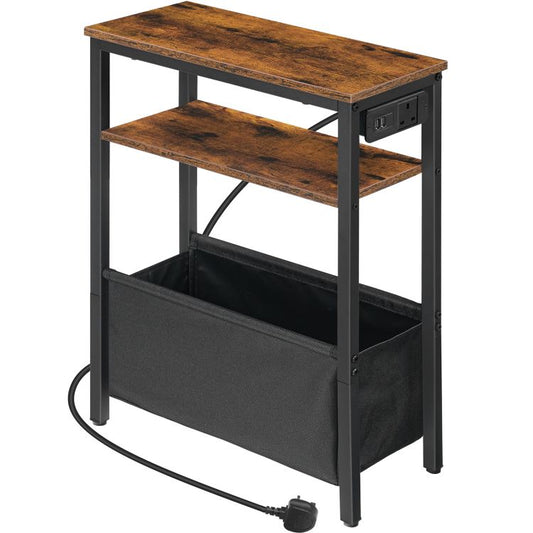 HOOBRO Narrow Side Table, Slim Side Table with Charging Station, USB Ports and Power Outlet, Bedside Table for Small Space, 40 x 20 x 60 cm, for Living Room