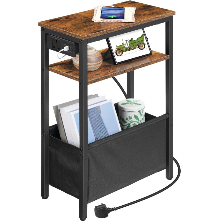 HOOBRO Narrow Side Table, Slim Side Table with Charging Station, USB Ports and Power Outlet, Bedside Table for Small Space, 40 x 20 x 60 cm, for Living Room
