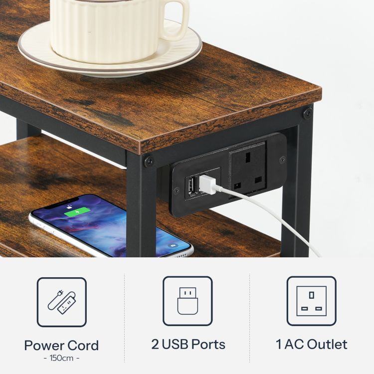 HOOBRO Narrow Side Table, Slim Side Table with Charging Station, USB Ports and Power Outlet, Bedside Table for Small Space, 40 x 20 x 60 cm, for Living Room