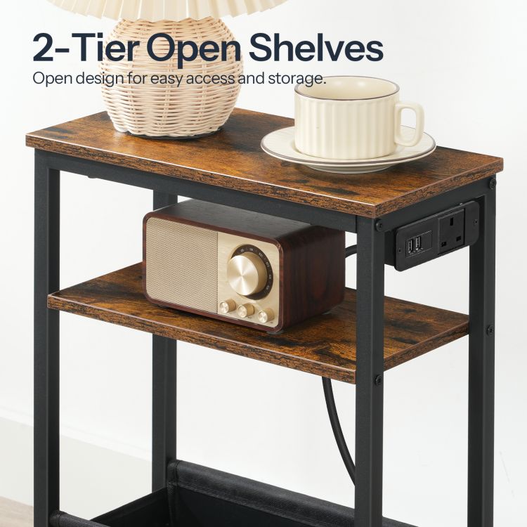 HOOBRO Narrow Side Table, Slim Side Table with Charging Station, USB Ports and Power Outlet, Bedside Table for Small Space, 40 x 20 x 60 cm, for Living Room