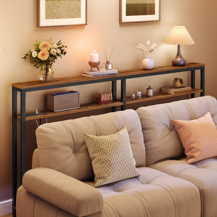 HOOBRO Slim Console Table with Charging Station, 180 cm Long Slim Hallway Table with Adjustable Shelf, 2 Outlets and 2 USB Ports, for Hallway, Entryway, Living Room