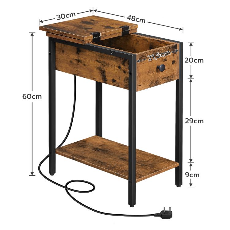 HOOBRO Narrow Side Table, Slim Bedside Table with Charging Station, USB Ports & Power Outlets, Nightstand for Living Room, Bedroom, Flip Top