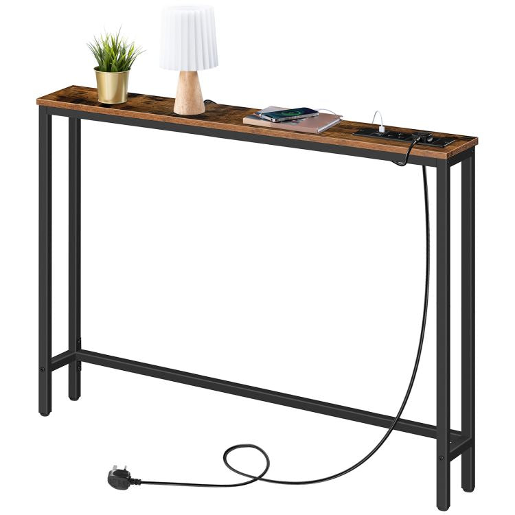 HOOBRO Slim Console Table with Charging Station, Hallway Table with USB Ports and Power Outlets, 100 cm Long, Narrow Sofa/Behind Couch Table for Entryway, Small Spaces