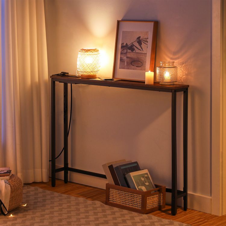 HOOBRO Slim Console Table with Charging Station, Hallway Table with USB Ports and Power Outlets, 100 cm Long, Narrow Sofa/Behind Couch Table for Entryway, Small Spaces