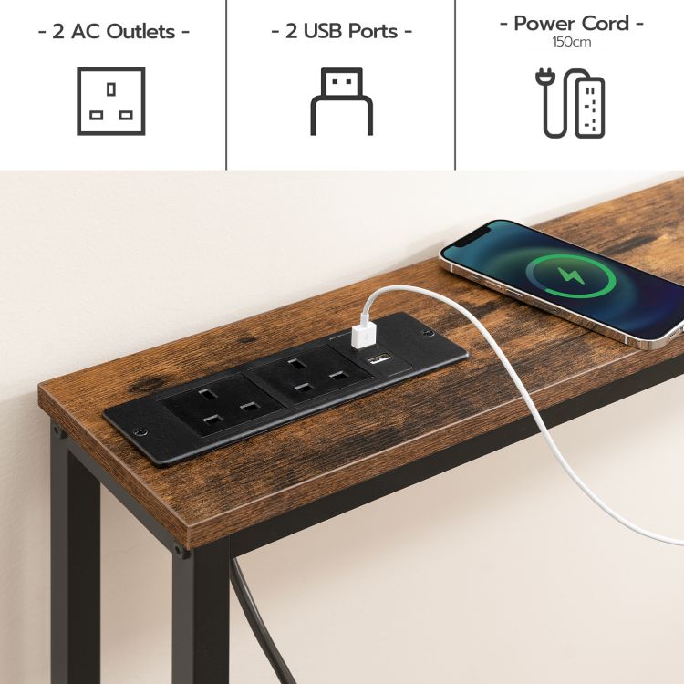 HOOBRO Slim Console Table with Charging Station, Hallway Table with USB Ports and Power Outlets, 100 cm Long, Narrow Sofa/Behind Couch Table for Entryway, Small Spaces
