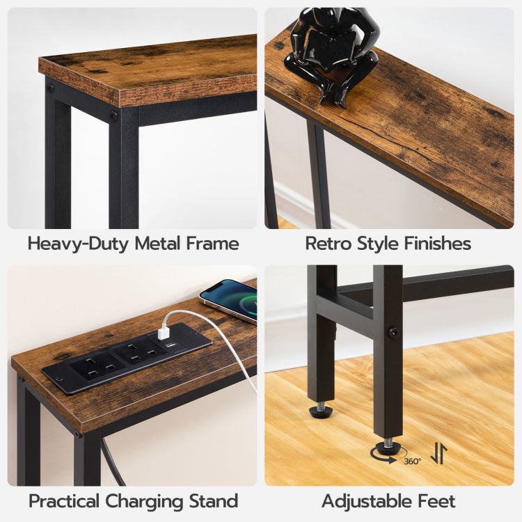HOOBRO Slim Console Table with Charging Station, Hallway Table with USB Ports and Power Outlets, 100 cm Long, Narrow Sofa/Behind Couch Table for Entryway, Small Spaces