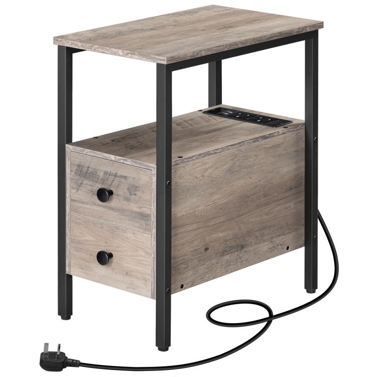 HOOBRO HOOBRO Narrow Side Table, Bedside Table Charging Station, USB Ports & Power storage for bedroom - dimensions view