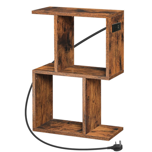 HOOBRO Narrow End Table with Charging Station, S-Shaped Slim Side Table Geometric Bedside with Open Storage, for Small Space, Living Room, Bedroom