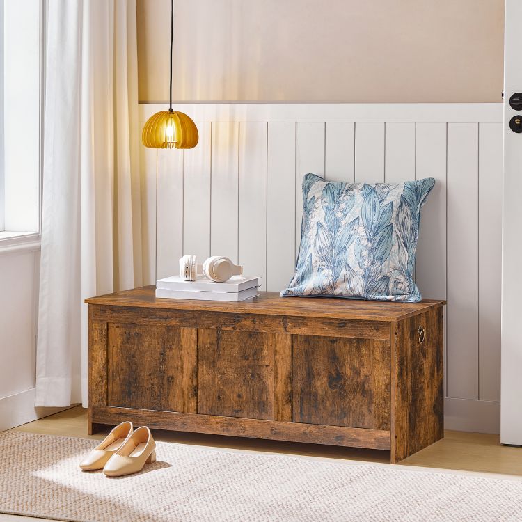 HOOBRO Storage Chest, Wooden Storage Bench, Blanket Storage Box, Large Storage Trunk with Lid, Shoe Storage Bench, Rustic Toy Chests, for Hallway, Bedroom, Living Room
