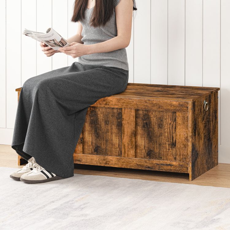 HOOBRO Storage Chest, Wooden Storage Bench, Blanket Storage Box, Large Storage Trunk with Lid, Shoe Storage Bench, Rustic Toy Chests, for Hallway, Bedroom, Living Room