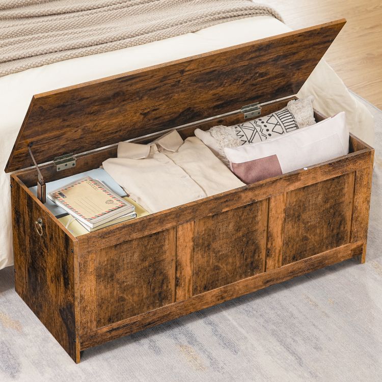 HOOBRO Storage Chest, Wooden Storage Bench, Blanket Storage Box, Large Storage Trunk with Lid, Shoe Storage Bench, Rustic Toy Chests, for Hallway, Bedroom, Living Room
