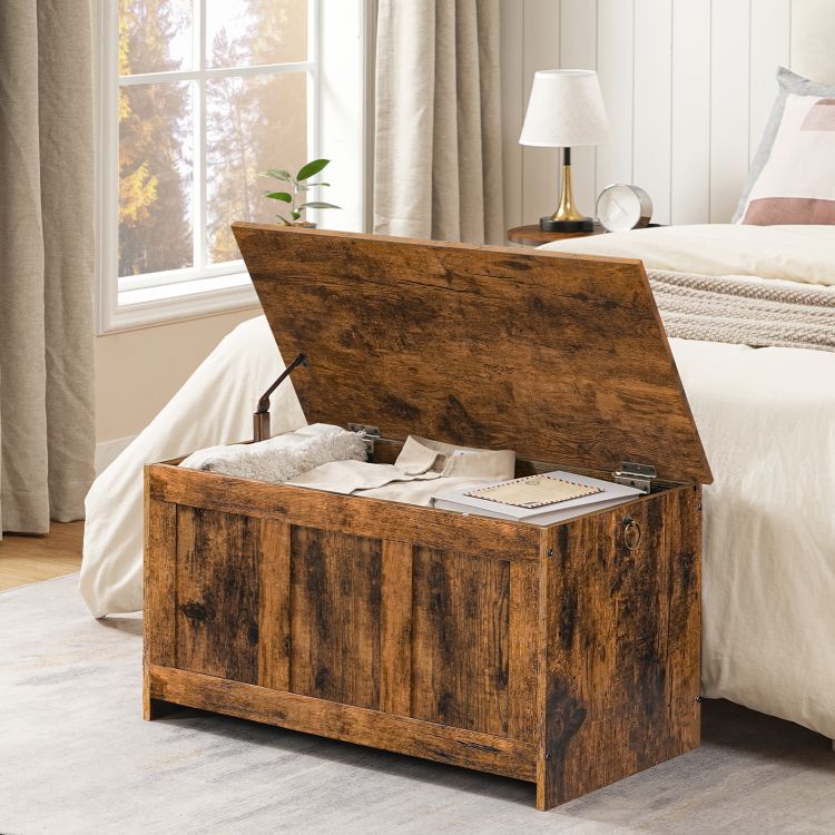 HOOBRO Storage Chest, Wooden Storage Bench, Blanket Storage Box, Large Storage Trunk with Lid, Shoe Storage Bench, Rustic Toy Chests, for Hallway, Bedroom, Living Room