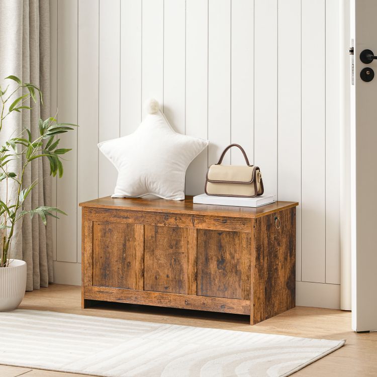 HOOBRO Storage Chest, Wooden Storage Bench, Blanket Storage Box, Large Storage Trunk with Lid, Shoe Storage Bench, Rustic Toy Chests, for Hallway, Bedroom, Living Room