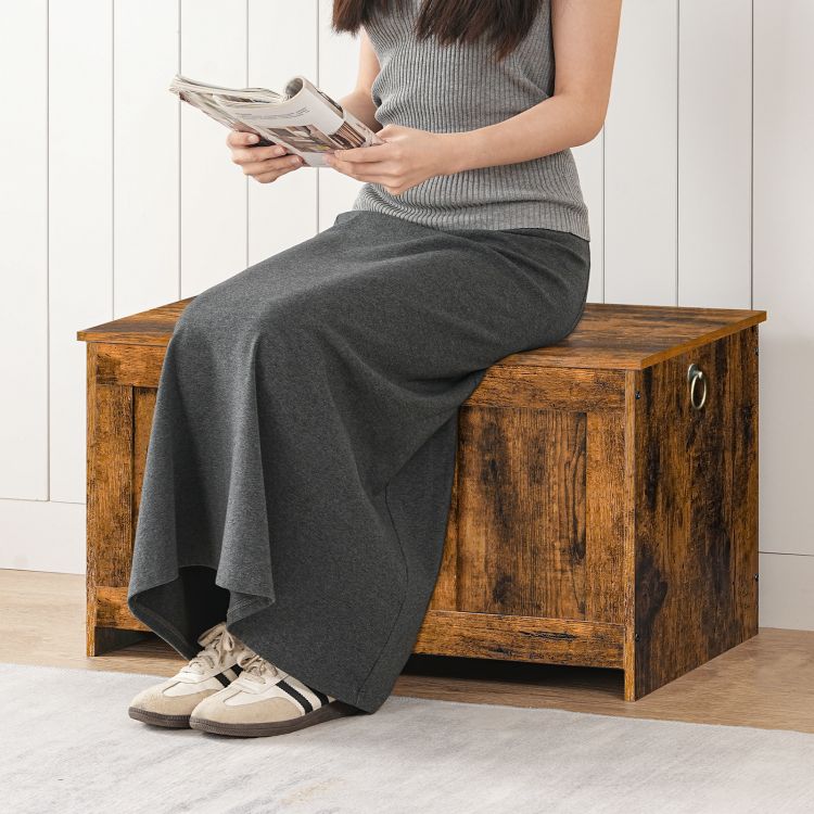 HOOBRO Storage Chest, Wooden Storage Bench, Blanket Storage Box, Large Storage Trunk with Lid, Shoe Storage Bench, Rustic Toy Chests, for Hallway, Bedroom, Living Room