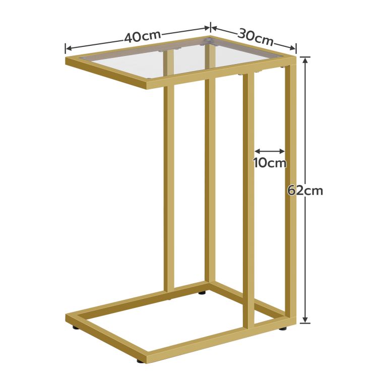 HOOBRO C Shaped End Table, Tempered Glass Gold Side Table, Under Sofa Table, Small Coffee Snack Table for Small Spaces, Laptop End Table for Living Room, Bedside Table, Metal Frame