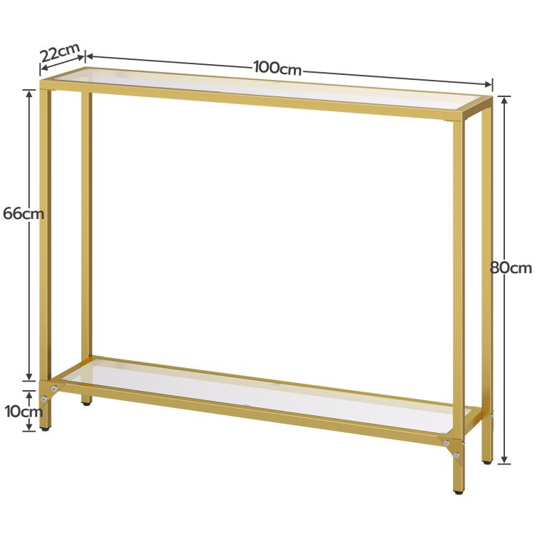 HOOBRO Console Table, 2-Tier Glass Console Table, Slim Hallway Table with 2 Shelves, 100x22x80 cm, Tempered Glass Sofa Table, Modern Display Table for Living Room, Small Space