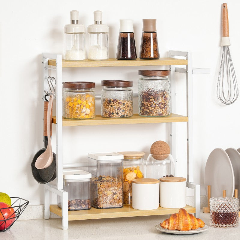 HOOBRO Spice Racks, Countertop Organiser Shelf, Desktop Organiser, Free Standing Desktop Shelves, Kitchen Storage Rack, Space Saving, for Spices, Jars, Oil Bottles