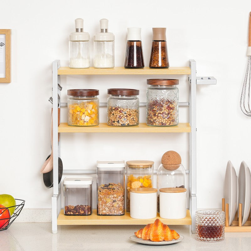 HOOBRO Spice Racks, Countertop Organiser Shelf, Desktop Organiser, Free Standing Desktop Shelves, Kitchen Storage Rack, Space Saving, for Spices, Jars, Oil Bottles