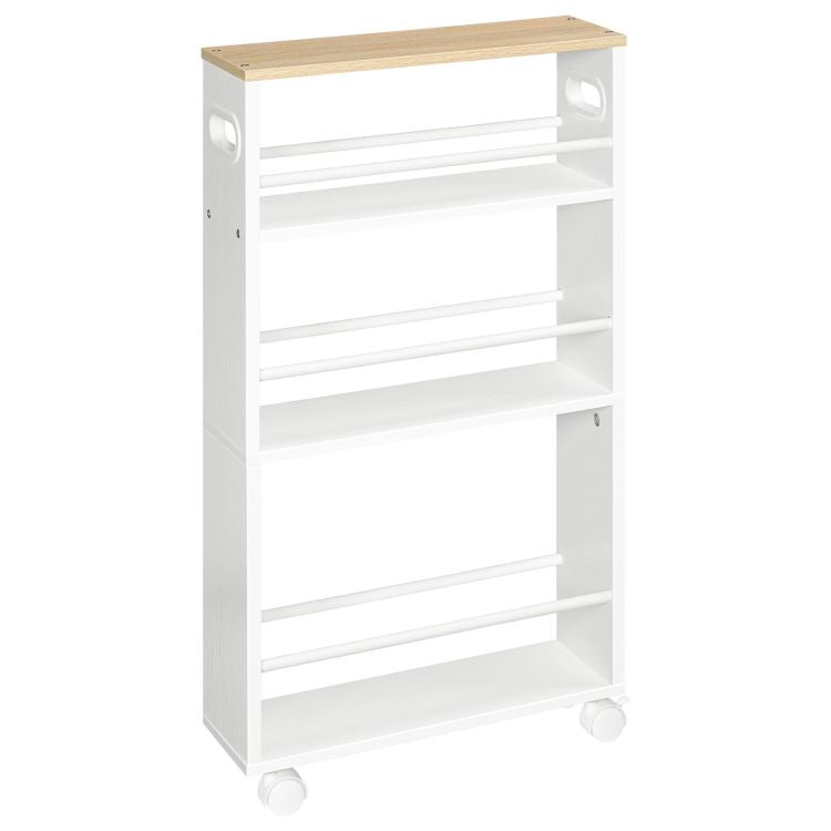 HOOBRO 4-Tier Slim Rolling Cart, Storage Cart for Laundry Room, Narrow Kitchen Cart with Handle and Lockable Casters, Space Saving, Easy Assembly, for Kitchen, Bathroom