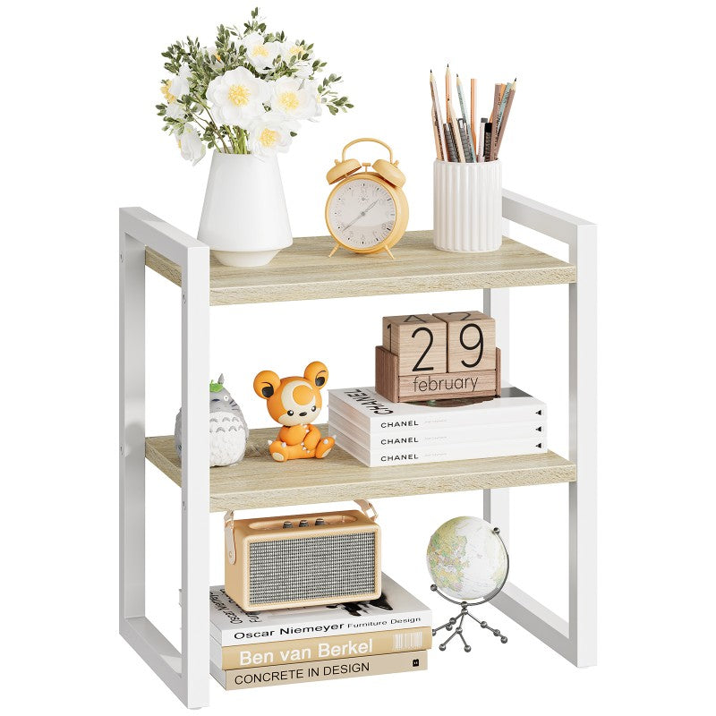 HOOBRO 2-Tier Desk Shelf, Desktop Storage Organizer, Desktop Bookshelf Stand, Office Storage Rack, Spice Rack, for Office, Study, Kitchen, Bedroom