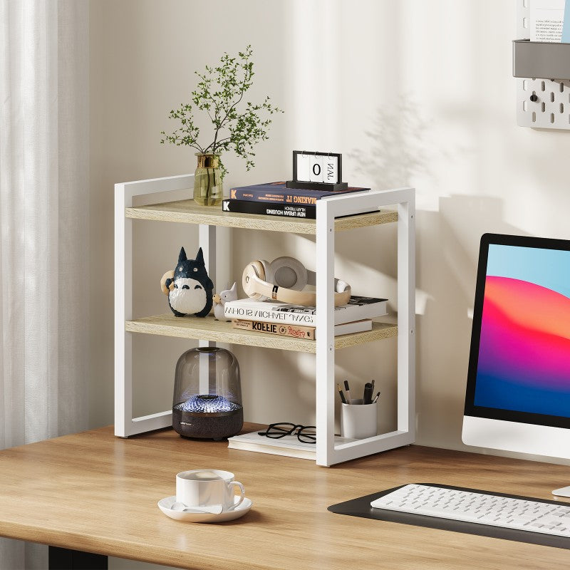 HOOBRO 2-Tier Desk Shelf, Desktop Storage Organizer, Desktop Bookshelf Stand, Office Storage Rack, Spice Rack, for Office, Study, Kitchen, Bedroom