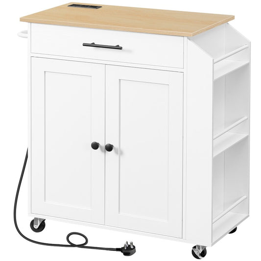 HOOBRO Kitchen Island with Power Outlet, Rolling Kitchen Island on Wheels with Spice Rack and Drawer, Utility Serving Cart, for Home, Dining Room
