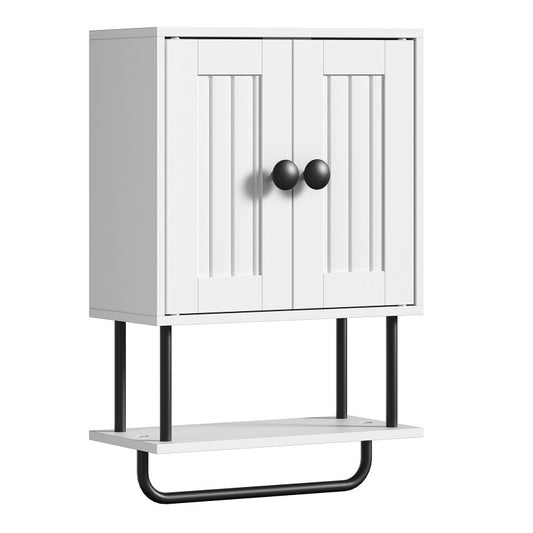 HOOBRO Bathroom Cabinet, Bathroom Wall Cabinet with Double Doors, Adjustable Shelves and Towel Bar, Wooden Storage Cupboard, Wall Mounted Towel Storage Organizer for Kitchen