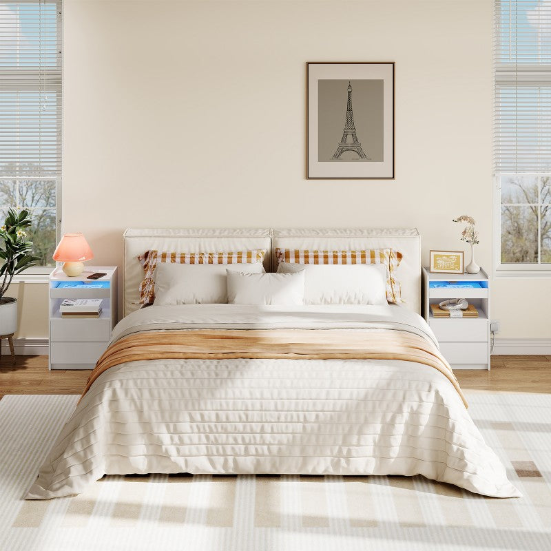 HOOBRO Bedside Table with Charging Station, End Table with 20-Color LED Lights, Nightstand with 1AC Outlet, 2 USB Ports, 3 Drawers for Bedroom, Living Room, Study, Home Office