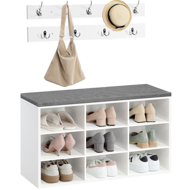 HOOBRO Shoe Bench, Cubby Entryway Storage Bench with Cushion, Coat Rack, Hall Tree, 31.5" Multifunctional Shoe Rack, Storage Cabinet for Entryway, Bedroom, Hallway