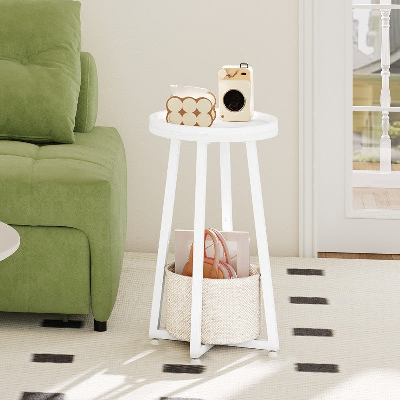 HOOBRO Round Side Table, 2-Tier Sofa Side Table Small Table with Storage Basket, Small Bedside Table, Compact Corner Tables for Small Spaces, Living Room, Bedroom