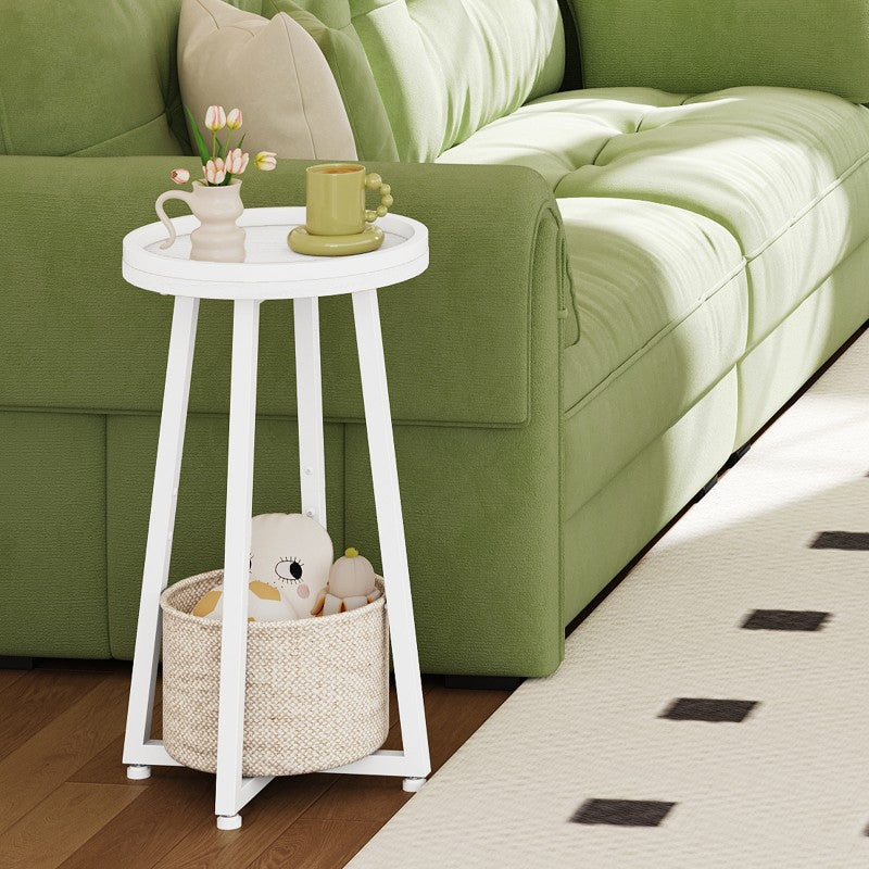 HOOBRO Round Side Table, 2-Tier Sofa Side Table Small Table with Storage Basket, Small Bedside Table, Compact Corner Tables for Small Spaces, Living Room, Bedroom