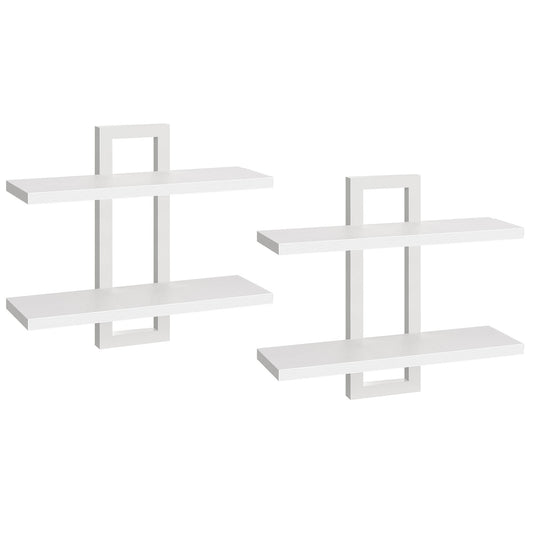 HOOBRO HOOBRO Floating Shelves, Wall Shelves Set of 2, Wall Mounted Storage 2-Tier, Wall Display Racks, Hanging Bathroom Shelves, for Kitchen, Living Room