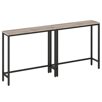HOOBRO Side Table, Narrow Corridor Side Table, Metal Frame, Compact Industrial Display Table, Coffee Table for Small Spaces, Hallway, Living Room, Robust, Greyish Beige and Black