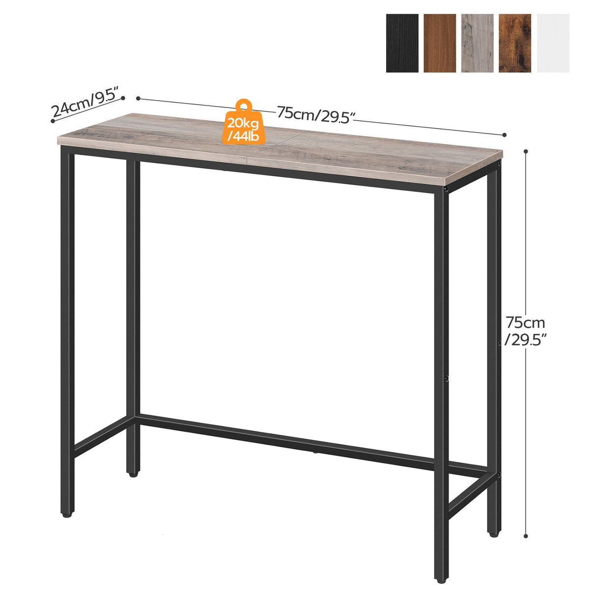 HOOBRO Side Table, Narrow Corridor Side Table, Metal Frame, Compact Industrial Display Table, Coffee Table for Small Spaces, Hallway, Living Room, Robust, Greyish Beige and Black