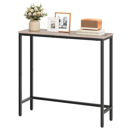 HOOBRO Side Table, Narrow Corridor Side Table, Metal Frame, Compact Industrial Display Table, Coffee Table for Small Spaces, Hallway, Living Room, Robust, Greyish Beige and Black