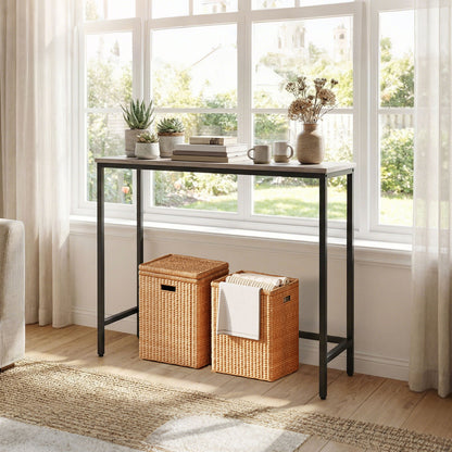 HOOBRO Side Table, Narrow Corridor Side Table, Metal Frame, Compact Industrial Display Table, Coffee Table for Small Spaces, Hallway, Living Room, Robust, Greyish Beige and Black