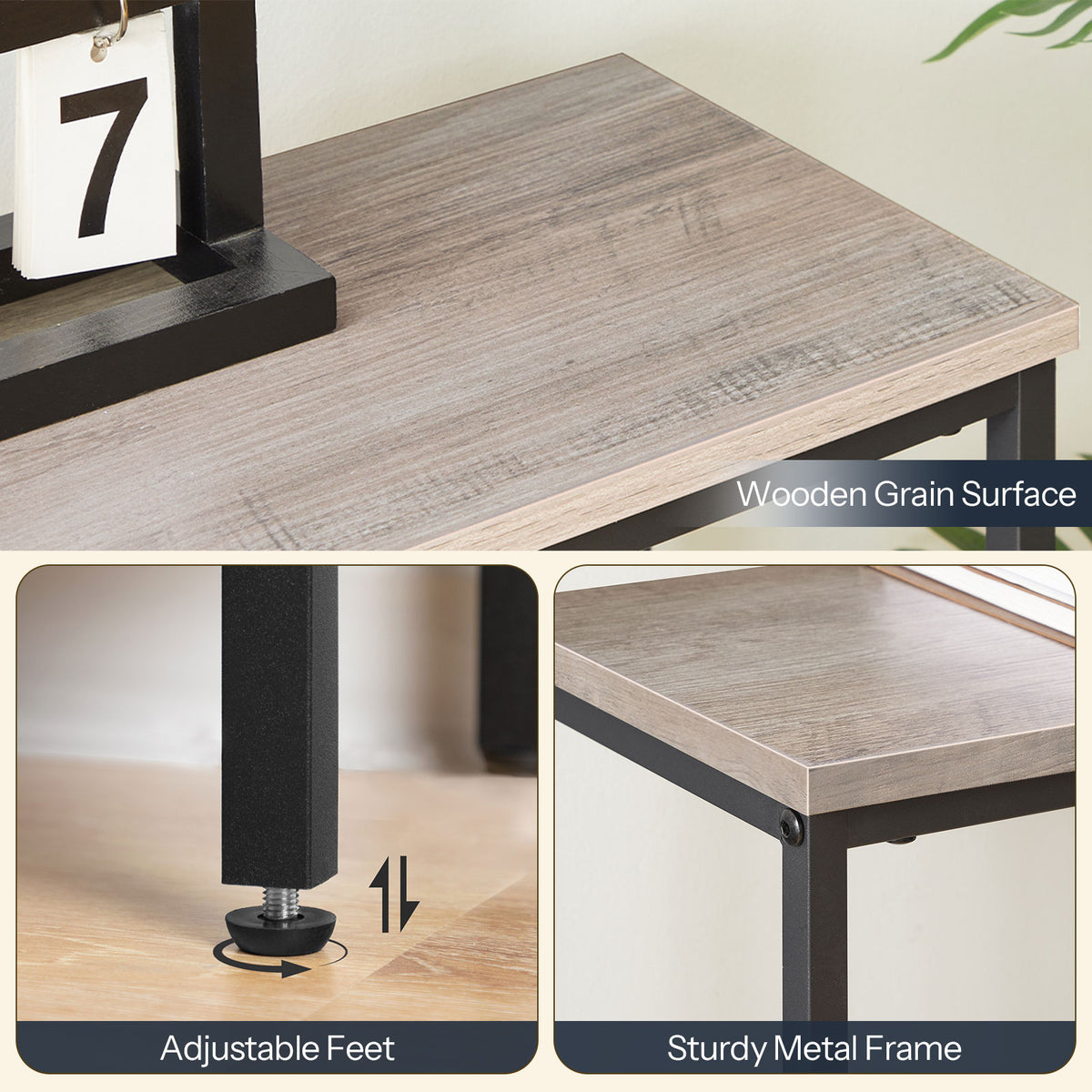 HOOBRO Side Table, Narrow Corridor Side Table, Metal Frame, Compact Industrial Display Table, Coffee Table for Small Spaces, Hallway, Living Room, Robust, Greyish Beige and Black