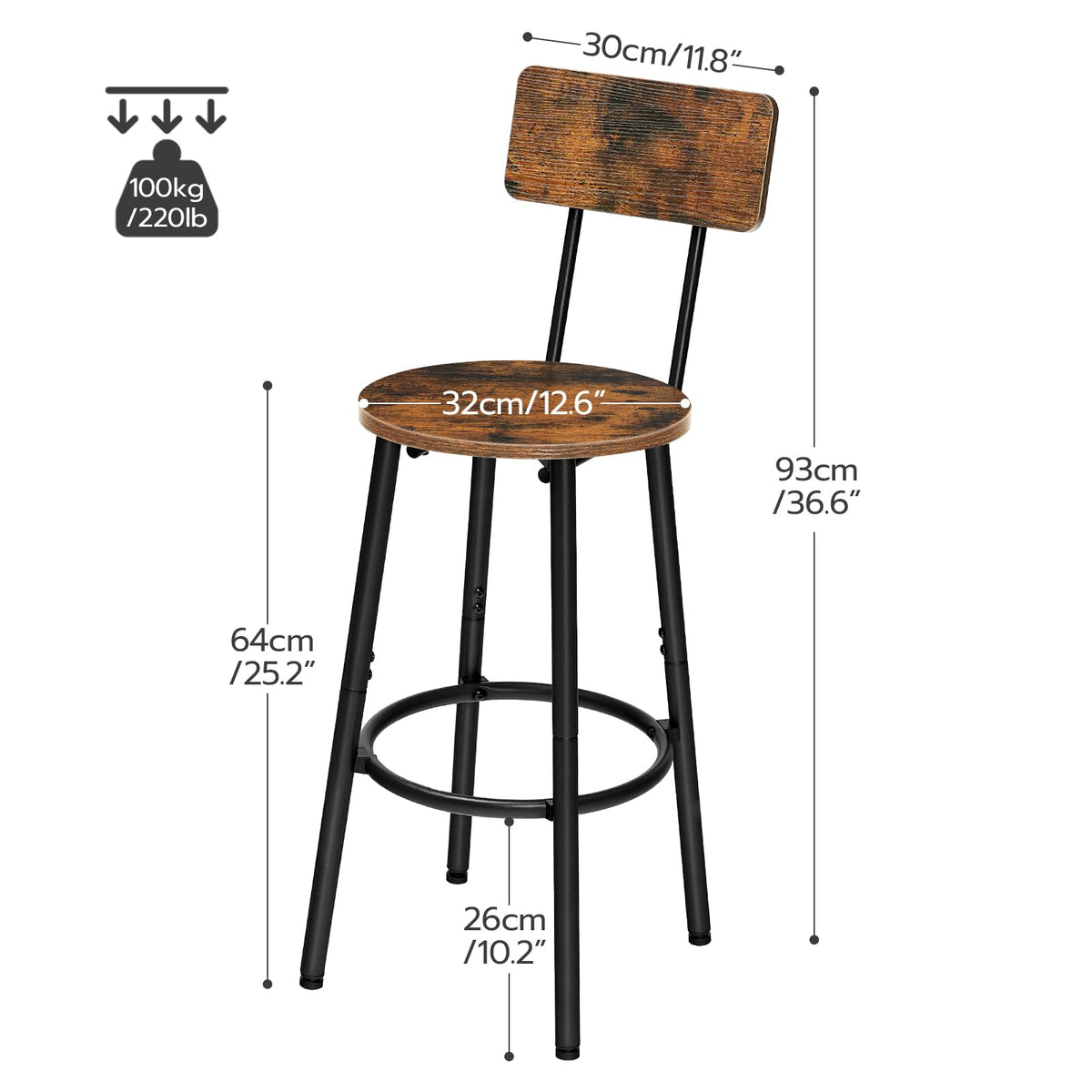 HOOBRO Round Bar Stools with Backrest / 2PICS