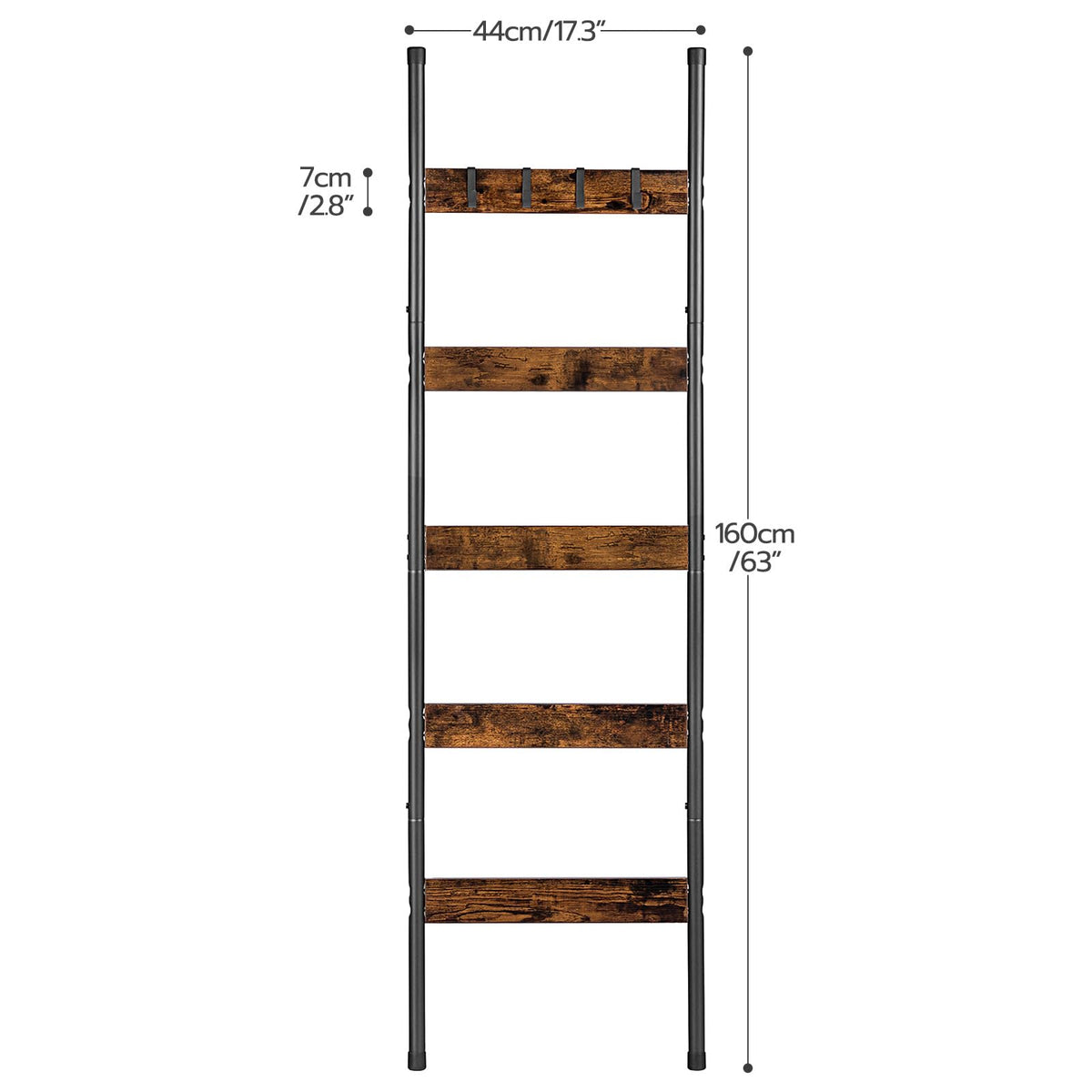 Size dimensions chart for the 63-inch tall blanket ladder measuring 17.32 inches wide.