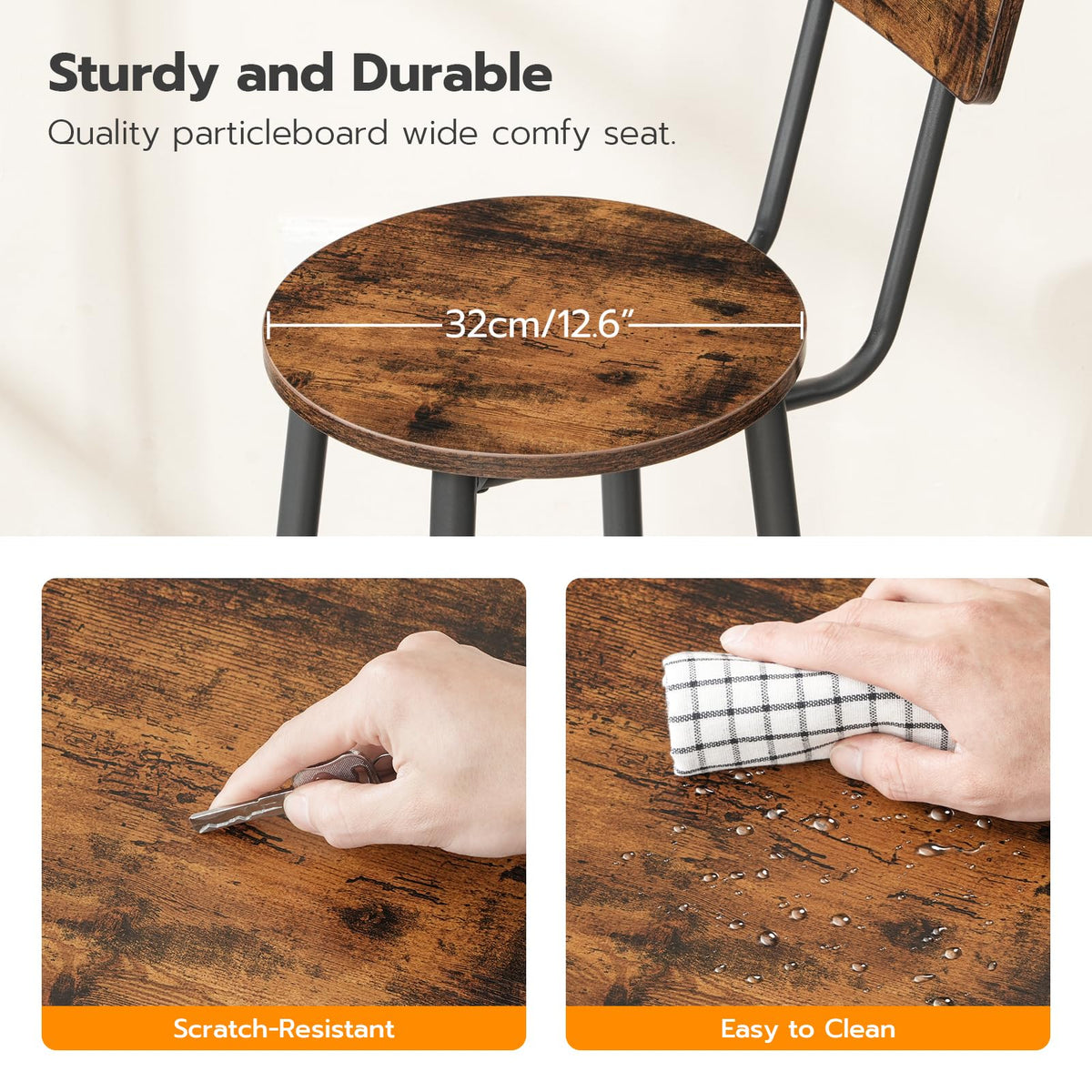 HOOBRO Round Bar Stools with Backrest / 2PICS