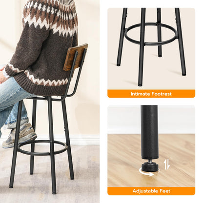 HOOBRO Round Bar Stools with Backrest / 2PICS